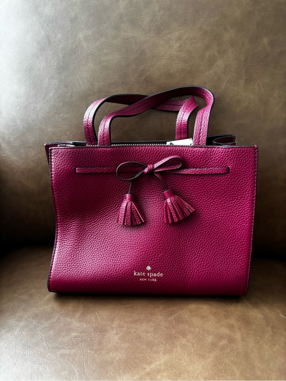 kate spade Magenta Pebbled Leather Satchel with Tassels